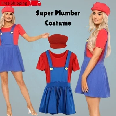 Costume d'Halloween femme adulte Super Mario et Luigi plombier bros Royaume-Uni - Photo 1/4