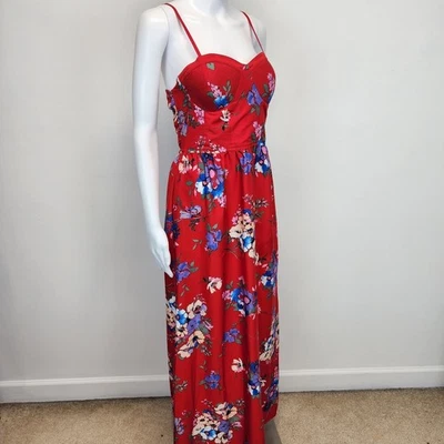 Anthropologie Band Of Gypsies Dress Size M Red Floral Maxi Bustier Corset Fairy - Image 1 of 4