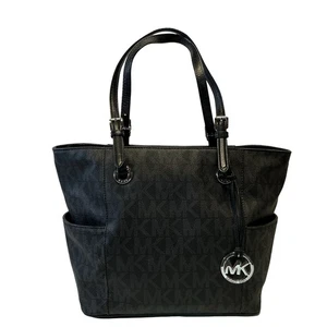 MICHAEL KORS Women's Jet Set Signature Tote Bag Large Black Shoulder Work Carry - Picture 1 of 23