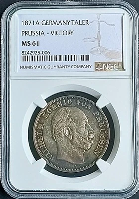 1871A  Germany Taler, NGC MS 61 , Prussia,  nice silver coin     #1983 , # 64-14 - Image 1 of 4
