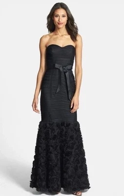 JS COLLECTIONS ~ Black Mesh Rosettes Sweetheart Mermaid Formal Gown Sz 8 - Image 1 of 4