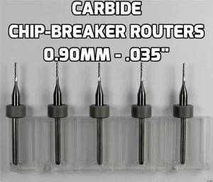 Five .035" 0.90mm Carbide Router Bits - Spiral Chip Breaker Flutes -PCB Dremel - Picture 1 of 1