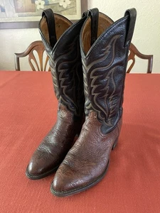 Vintage Tony Lama Leather Boots 6171  Two-Tone Brown and Black Mens 7.5 Western - Picture 1 of 17