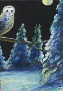 ACEO oil painting original fantasy ART CARD by Dora Pilssala Full moon night - Picture 1 of 2