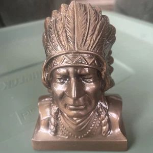 VTG 1974 Banthrico Native American Indian Chief Metal Coin Bank - NIOB-Nice! - Picture 1 of 12