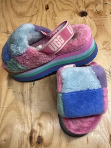 UGG Fluff Yeah Sandals Slippers Plaid Punk Pink Purple sz US 8 - Picture 1 of 4