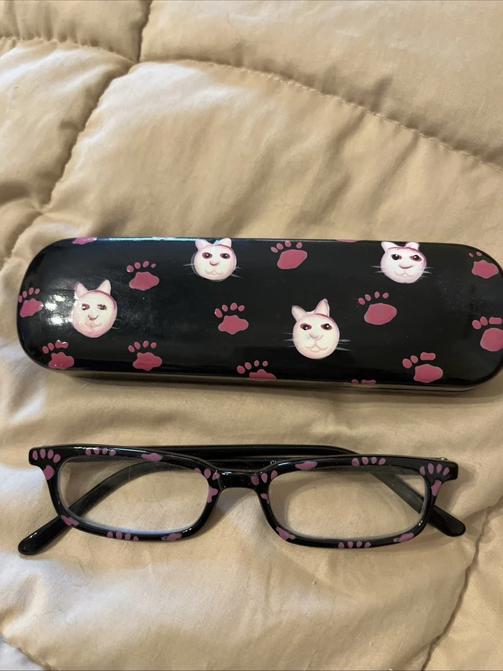 Paw Print Reading Glasses With Kitty Case Set black And Pink - Image 1 of 3