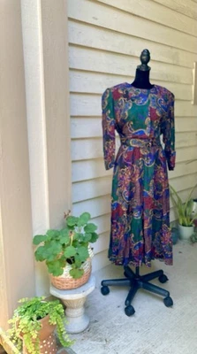 Vintage 80s Paisley Secretary Dress - Jackie & Eric - Size 13-14 - Image 1 of 4