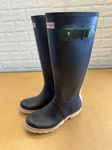 Rare HUNTER Black White Matte Tall Rain Boots US 8 B - Picture 1 of 8