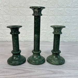 Kerzenständer grün Marmor polierter Stein gefilzt Boden 3er Set Vintage 70er - Bild 1 von 4