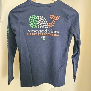 Vineyard Vines Boys Large 14 Long Sleeve Whale Irish St. Patrick's Day Navy Blue - Picture 1 of 7