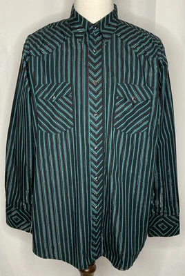 Vintage Wrangler Shirt Mens XL LongSleeve Western Rodeo Snap Button Stripes VTG - Image 1 of 4