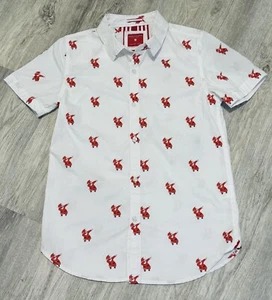 Denim & Flower JUNGEN Cool Santa Weihnachten Kurzarm Button Down-Größe 9/10 NEU - Bild 1 von 5