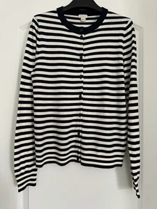 NWT J. Crew The Caryn Cardigan Sweater Navy/White Striped 100% Cotton Size XS - Picture 1 of 5