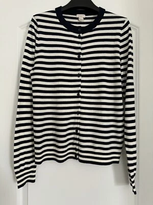 NUEVO CON ETIQUETAS J. Cárdigan suéter Crew The Caryn azul marino/blanco a rayas 100 % algodón talla pequeña Foto 1 de 4