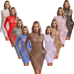 Women Clubwear Bandage Sleep Dress Pencil Dresses Midi Long Sleeve Sexy Gloved - Picture 1 of 100