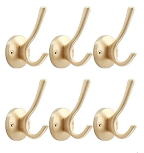 Gold Wall Hooks 6 Pack Coat Robe Hook Heavy Duty Metal Double Bath Hook Wall - Picture 1 of 6