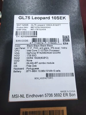 PC MSI GAMER GL75 Leopard 10SEK - i7-10G _16 RAM _ 1T SSD _ RTX 2060 6G - Imagen 1 de 4