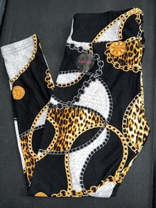 NOBO Juniors XL Leopard Chain Print High Rise BLACK Leggings Super Soft NEW - Picture 1 of 7