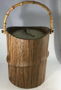 Secchiello ghiaccio finto legno coperchio spruzzato oro Kraftware alto 10" vintage - Foto 1 di 6