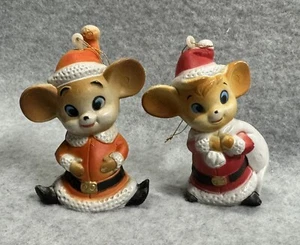 VTG Santa Claus Mouse Figurines Ornaments Celluloid Red MCM MID CENTURY Plastic - Picture 1 of 9
