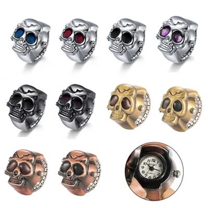 Men's Women's Punk Skull Finger Ring Watches Elastic Band Quartz Analog Watch - Picture 1 of 68