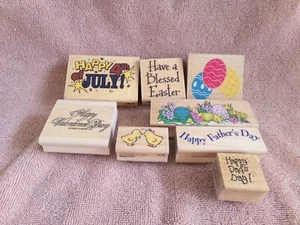 8 Rubber Stamps Asst. Holidays Easter, Father's Day, Valentines Day, July 4th - Picture 1 of 9
