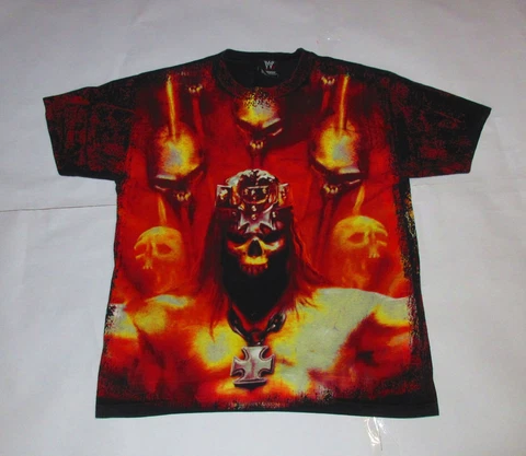 Vtg Triple H WWE HHH Skull ALL OVER PRINT Double sided T-Shirt Size L WWF NICE! Cover