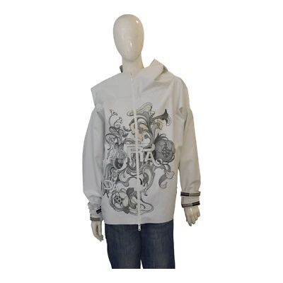 PRADA Gris Claro Estampado Trench Chaqueta Impermeable Cortavientos con Capucha Talla 44 Foto 1 de 4