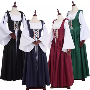 Medieval Women Dress Gown Overdress Peasant Costume Lace-up Irish Renaissance - Picture 1 of 17
