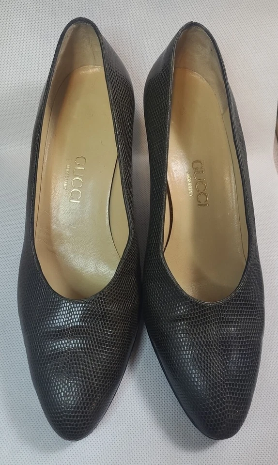 1980s Vintage Gucci Lizard - Leather Heels - Women's 37B - Serial # 10122240 - Image 1 of 4