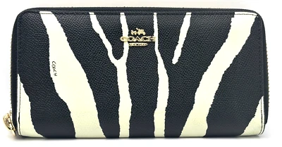 COACH Cartera Larga Cremallera Alrededor Patrón Cebra Cuero Blanco y Negro Genial de Japón Foto 1 de 4