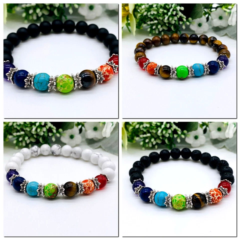 Armband Stretch Perlenarmband Chakra Yoga Energie Lava Tigerauge MS1-2977 - Bild 1 von 1