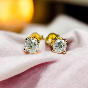 14K Gold - natürliche Diamant Ohrringe - 1/5cttw - zierliche Ohrstecker - Ohrstecker - 0,7g - Bild 1 von 20