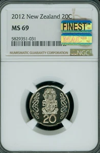 2014 NEW ZEALAND 20 CENTS NGC MS69 MAC FINEST GRADE SPOTLESS 2,000 MINTED . - Picture 1 of 2