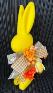 EASTER CENTERPIECE BUNNY CENTERPIECE EASTER TABLE DECOR YELLOW FLOCKED BUNNY - Picture 1 of 3
