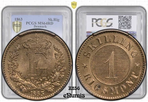 DENMARK, Frederick VII, 1 Skilling Rigsmont 1863, PCGS MS 64 RD - Picture 1 of 8