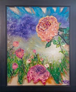 "Keep Pushing" 16x20 gerahmtes Original Ölgemälde auf Acrylglas bunt PBJ - Bild 1 von 3