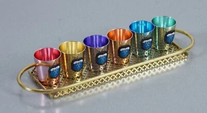 6 tazze liquore grappa EMKA palletan colorate su vassoio con stemma anni '50 - Foto 1 di 12