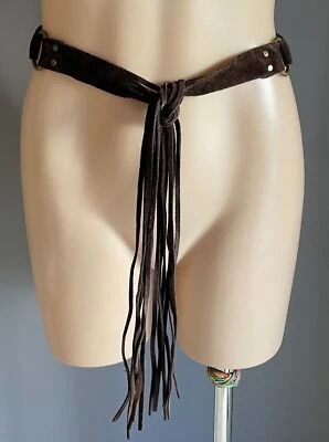 SPORTSGIRL Suede Belt Tie Brown O Ring Detail 3cm Wide Tassels  Size 10 14 Vtg - image 1 of 4