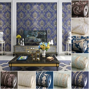 10M AB 5 Colors Damask Stripes Wallpaper Embossed Murals Textured Non-woven Roll - Picture 1 of 28