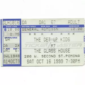Boleto de concierto The Get Up Kids POMONA CA 16/10/99 THE GLASS HOUSE emo raro - Imagen 1 de 1
