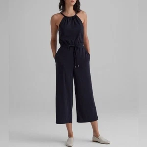 NWT Club Monaco Elasticated Jumpsuit Wide Leg Cropped High Neck In Black Size L - Picture 1 of 13