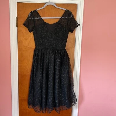 Magnolia Place Black Swing Dress Midi Sheer Lined Women’s Size S Prom Retro - Image 1 of 4