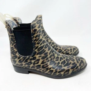 SAM EDELMAN TINSLEY RUBBER LEOPARD RAIN CHELSEA BOOTIES WOMENS SZ 7 - Picture 1 of 9