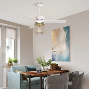Modern Ceiling Fan Light Champagne Gold Lampshade Pendant Light Fixture Decor - Picture 1 of 12