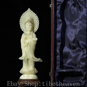 Antigua estatua china de la diosa Guan Yin tallada en piedra Shoushan de 11" - Imagen 1 de 9