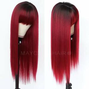 Synthetic Hair No Lace Wigs Ombre Red Heat Resistant Natural Full Bangs Women