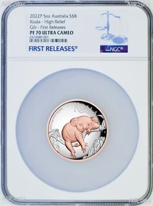 2022 Australia Pink Gold GILT HIGH RELIEF 5oz Silver Koala $8 Coin NGC PF70 FR - Picture 1 of 5