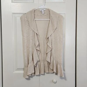 Style & Co Women's Beige Sleeveless Waterfall Ruffle Cardigan Sweater Size Med - Picture 1 of 9